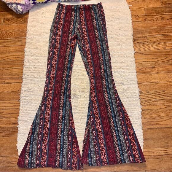 PRINT BELL BOTTOMS BOHO HIPPIE BELLS S - Picture 1 of 7